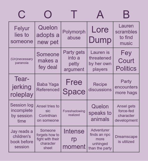 Crown of Thistles Bingo Card