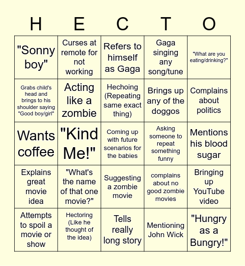 Hector/Gaga Bingo Card