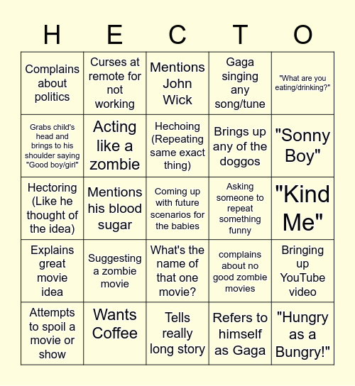 Hector/Gaga Bingo Card