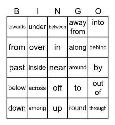 prepositions of movement Bingo Card