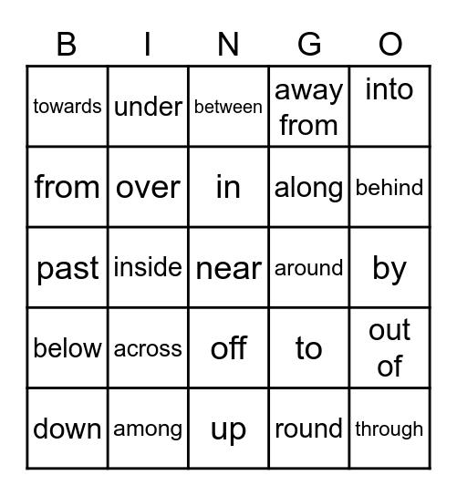 prepositions of movement Bingo Card