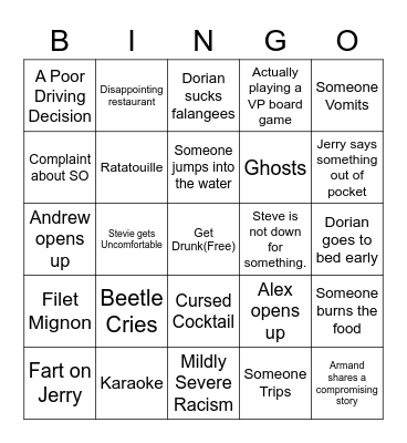 Lake House Bingo Card