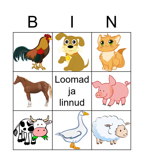 Loomad ja linnud Bingo Card
