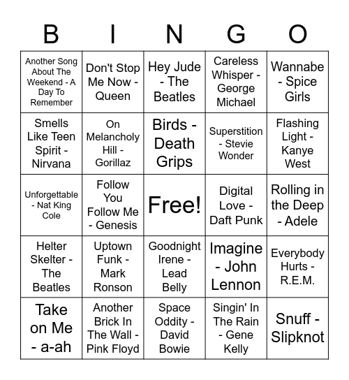 MUSICAL BINGO Card