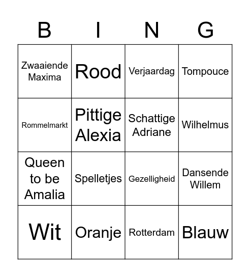 Koningsdag Bingo Card