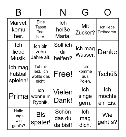 BINGO "IM PARK" Bingo Card