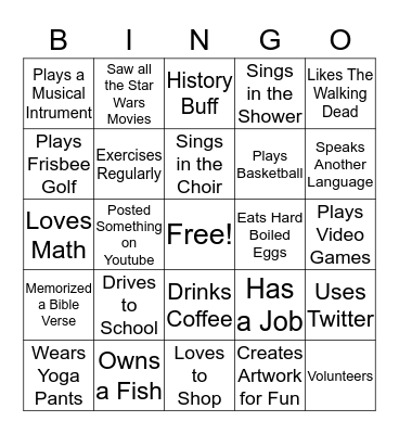 Teen Bingo Card