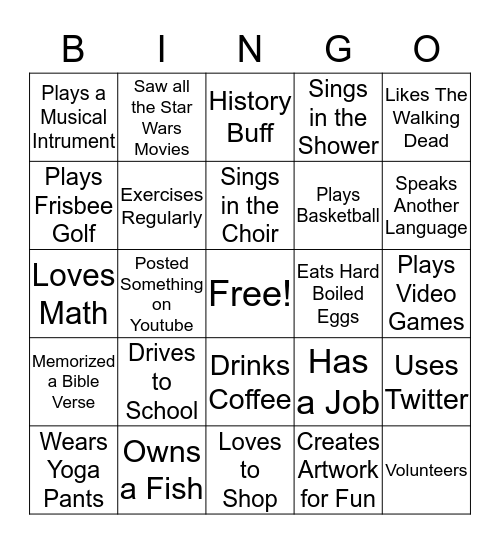 Teen Bingo Card
