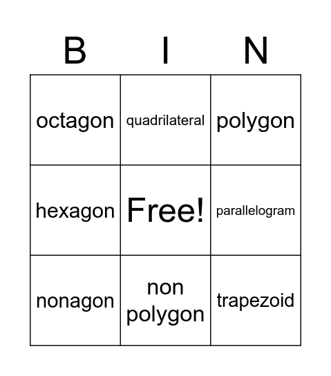 2 D Shapes Bingo Card