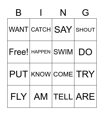 past simple verbs Bingo Card