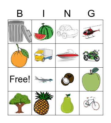 Fruits & Vehicles Bingo Card
