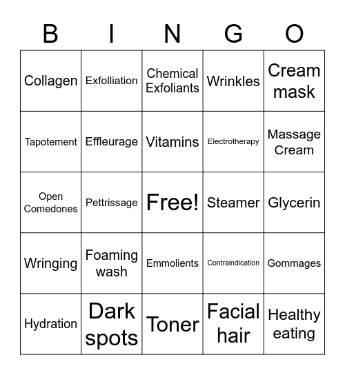 Fabulous Facials Bingo Card