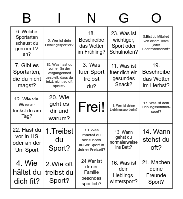 Sport besprechen Bingo Card