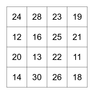 Number Bingo Card