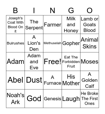 Old Testament Trivia Bingo Card