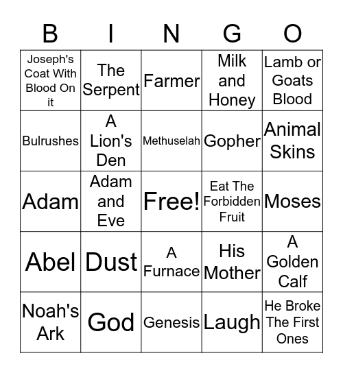 Old Testament Trivia Bingo Card