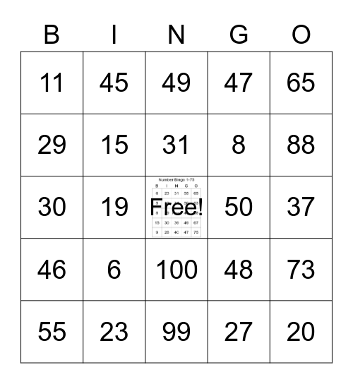 Numeros Bingo 0-100 Bingo Card