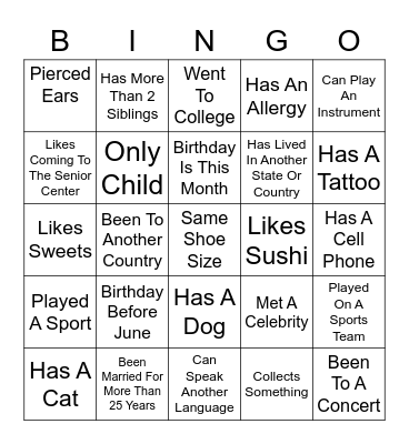 Get To Know You Bingo! Bingo Card