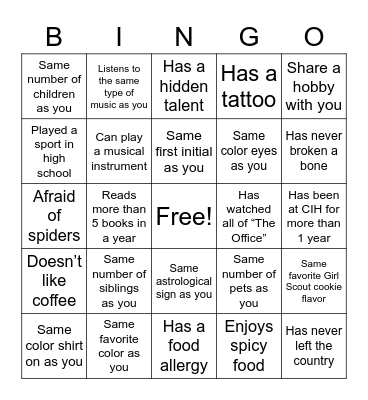 Ice Breaker Bingo Card