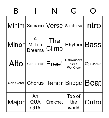 Music Bingo Card