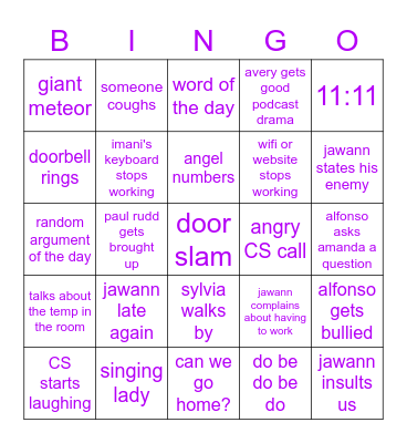 HOMEY BINGO Card
