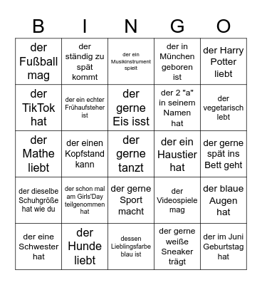 Jemand, ... Bingo Card