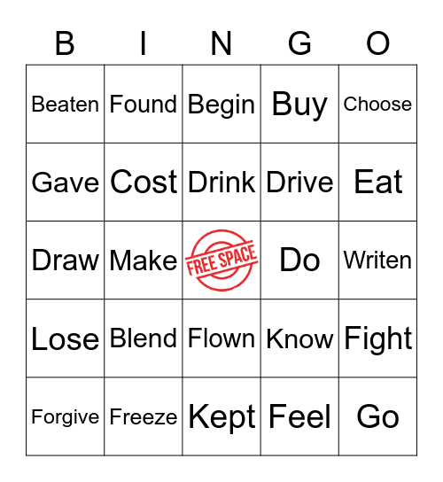 Verb Bingo Card