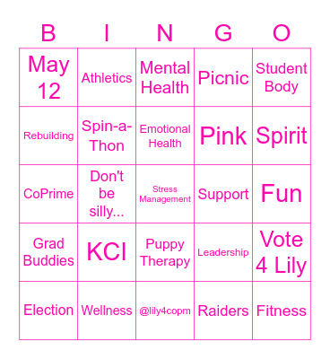 Vote 4 Lily: Bingo Card