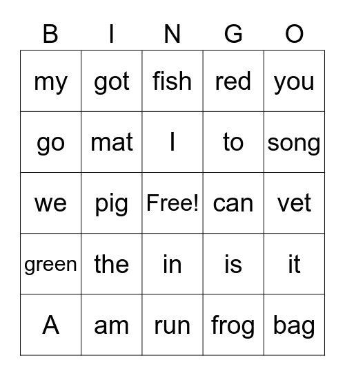 SIGHT WORD Bingo Card