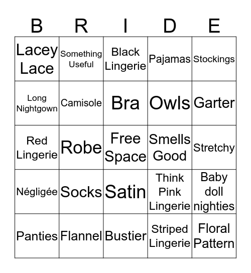 Ooh La La Lingerie Bingo! Bingo Card