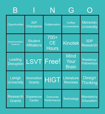 Learns, Creates, Research & Clinical Outcomes Bingo Card