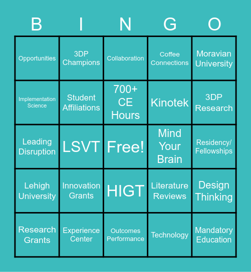 Learns, Creates, Research & Clinical Outcomes Bingo Card