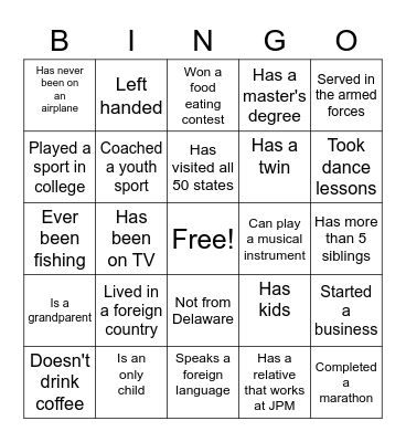 Team Magee Networking BINGO Card