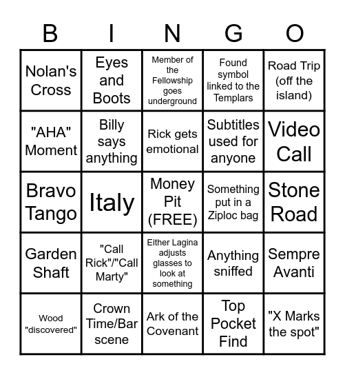 Curse of Oak Island Bingo Card