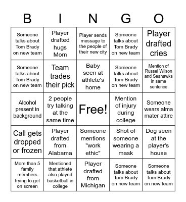 Draft Day Bingo Card