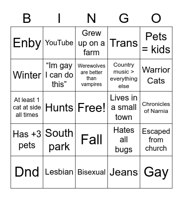 Small town gay Bingo Card