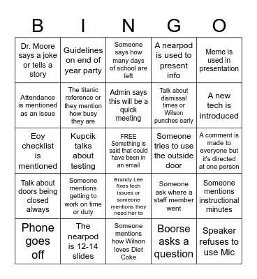 Last Staff Meeting Bingo Card