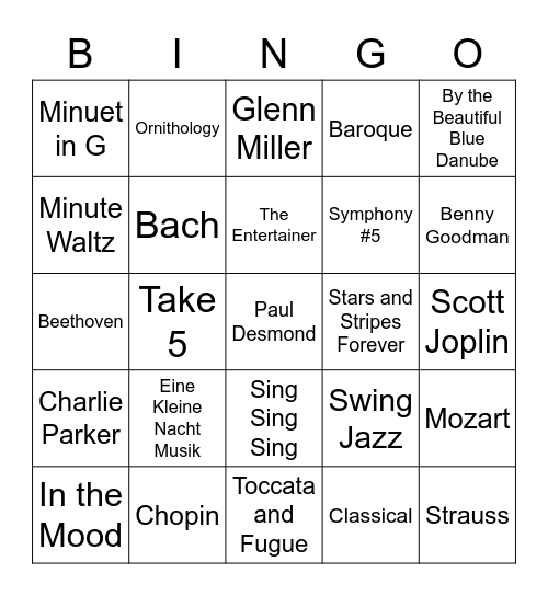 Famous composers and compositions Bingo Card