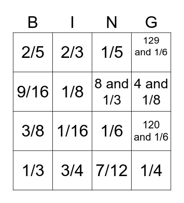 Fraction Review Bingo Card