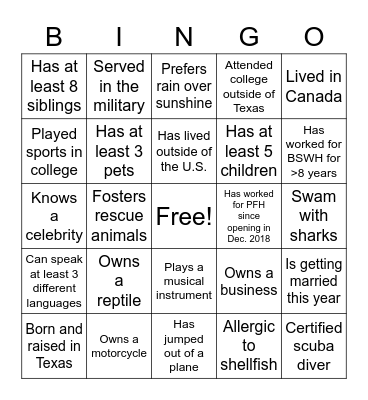 Pflugerville Pfamily BINGO Card