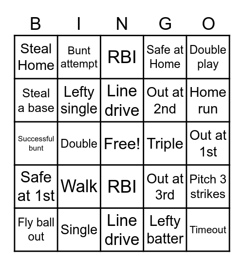 Softball 🥎 Bingo Card