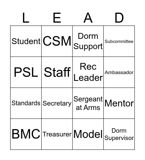 Leadership Bingo Card