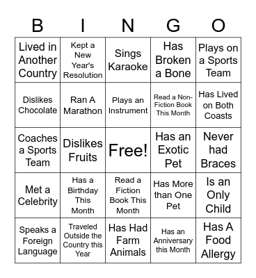 ICE BREAKER BINGO: Find someone who... Bingo Card