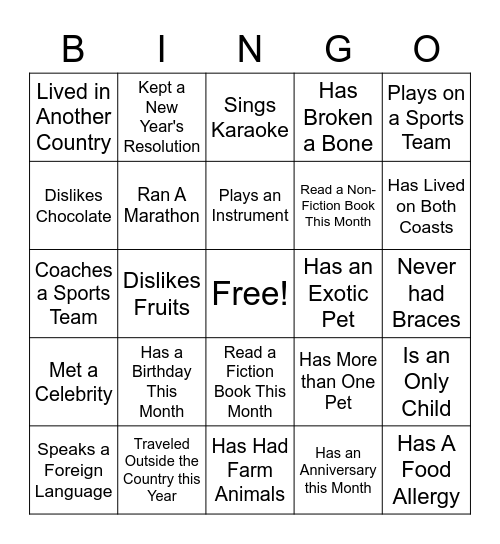 ICE BREAKER BINGO: Find someone who... Bingo Card