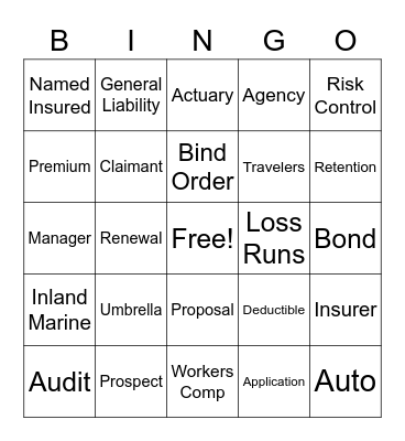 Insurance Bingo Card