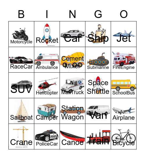 Transportation in City Bingo Card