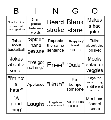 Noah Kephart Bingo Card
