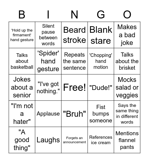 Noah Kephart Bingo Card