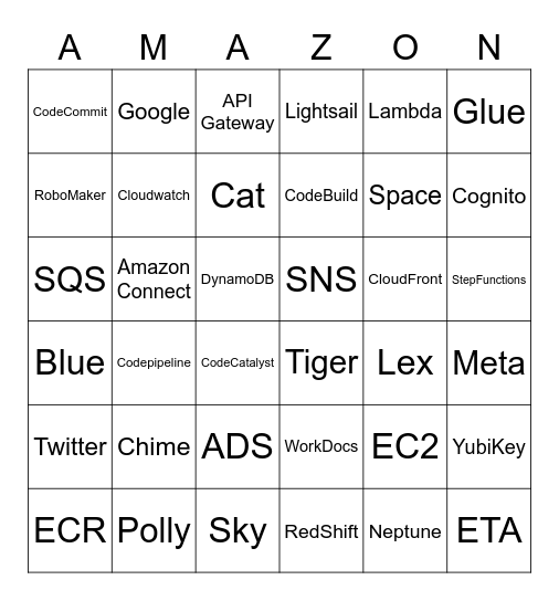 AMAZON Bingo Card