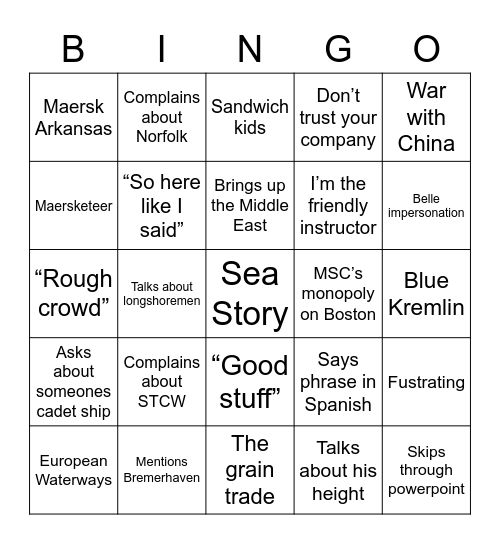 Cunningham Cargo Bingo Card